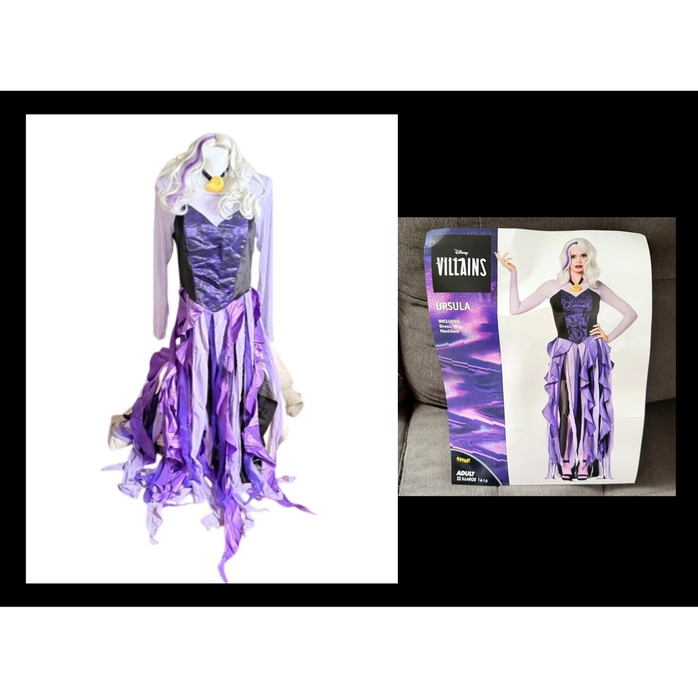 Disney Villains Ursula Costume Adult XL 14-16 Spirit Halloween Dress Wig Set